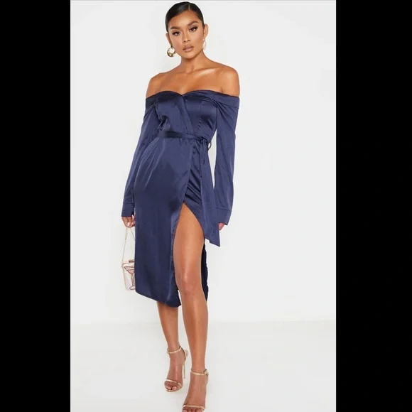 knee length dresses for ladies Navy Bardot Bodycon Dress  AX Paris US